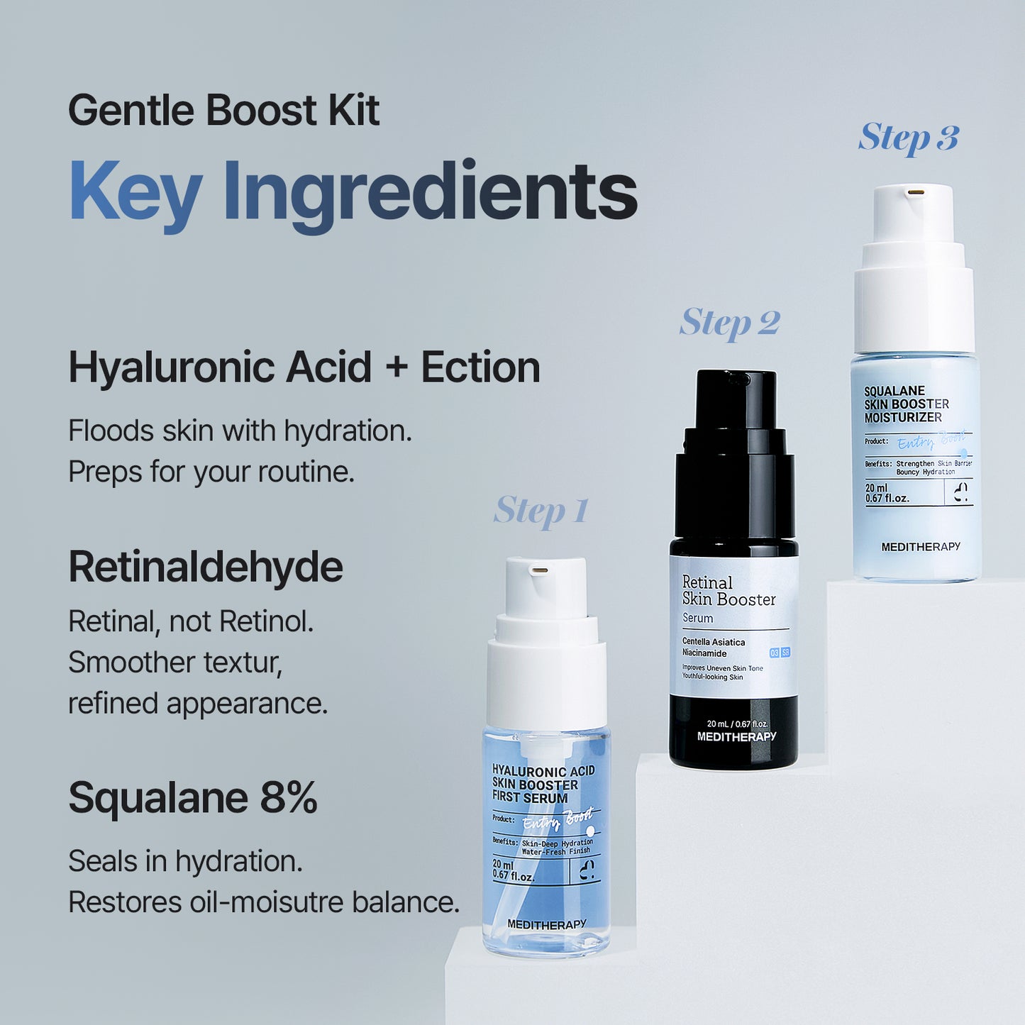 3-Step Korean Glass Skin Trio — Retinal, Hyaluronic Acid & Squalane Moisturizer