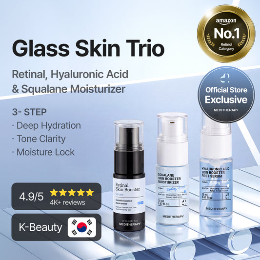 3-Step Korean Glass Skin Trio — Retinal, Hyaluronic Acid & Squalane Moisturizer